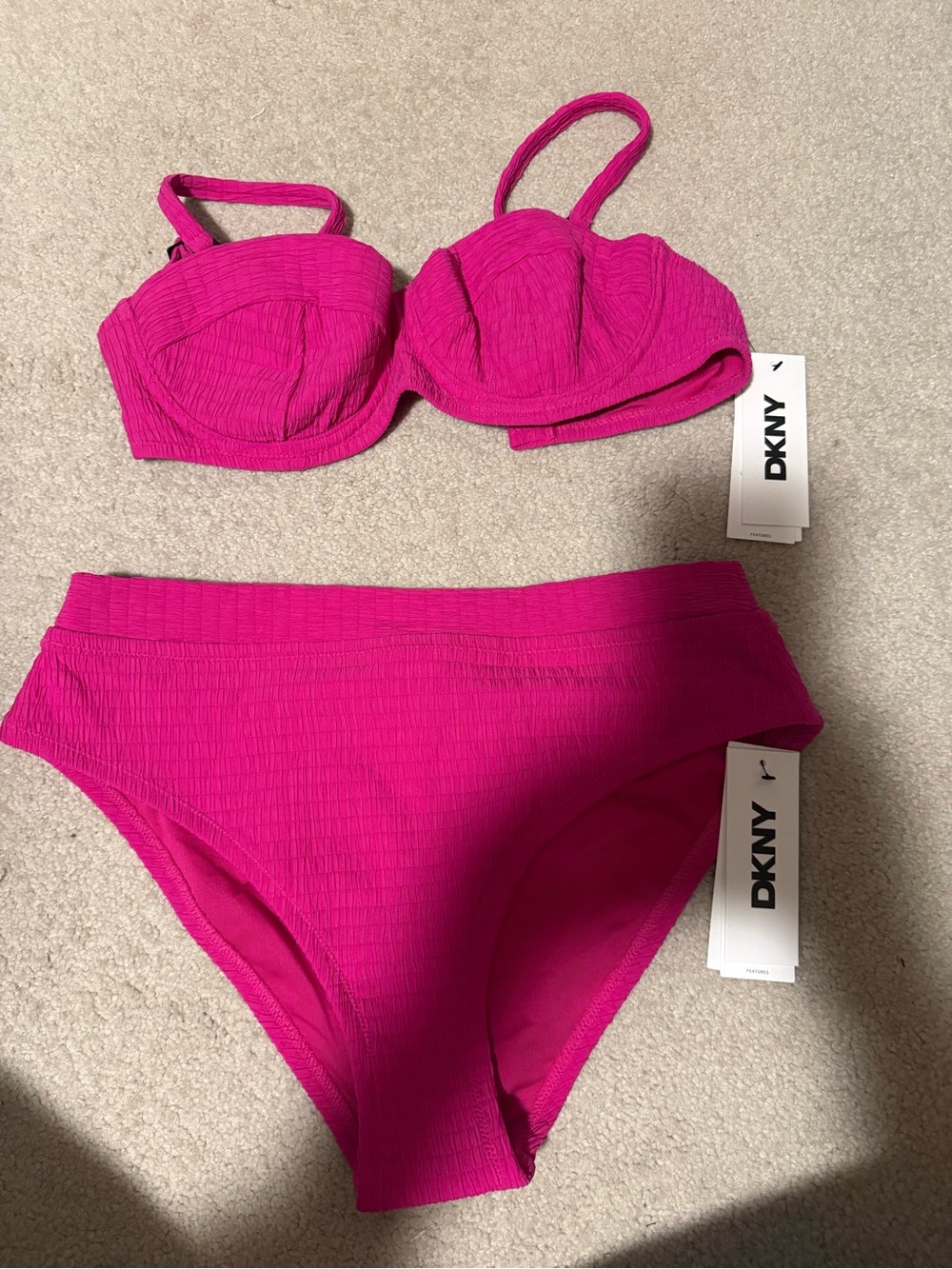 DKNY Vibrant Fuchsia Textured Bikini Set